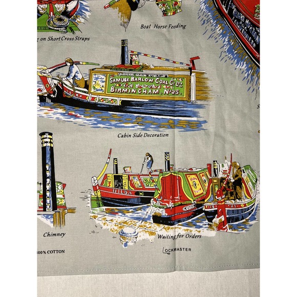 Tea Towel Narrow Boats at Work 100% Cotton Printed 29" X 20" Vibrant Colors - Picture 8 of 9